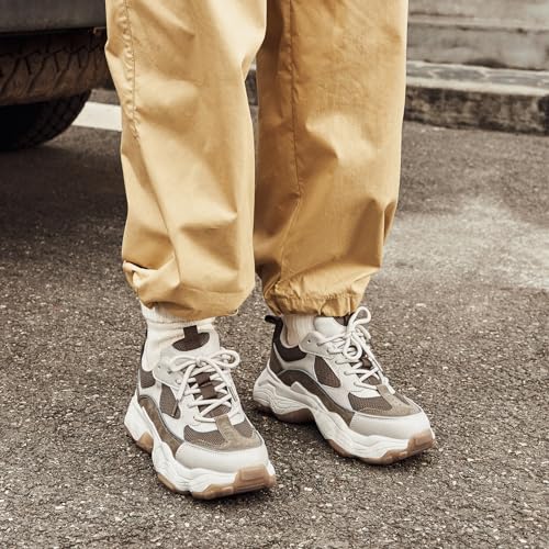BEAU TODAY Chunky Sneakers for Women, Womens Fashion Sneakers, Lace Up Platform Comfortable Leather Casual Dad Shoes3