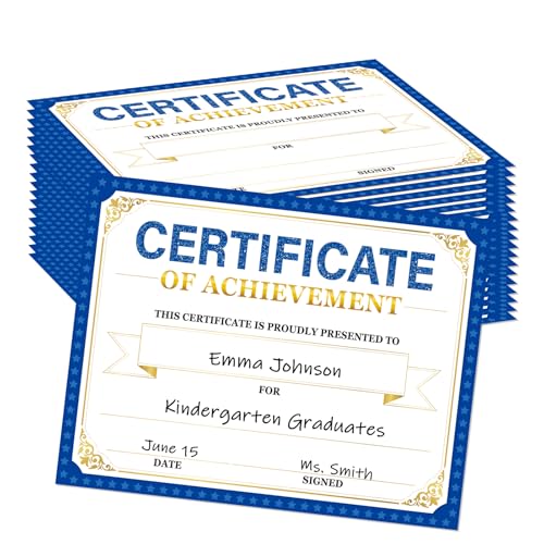 30 certificados de logro, certificados de premio estudiantil, certificados de graduación de jardín de infantes, certificados mensuales de papel, 8.5 x 11 pulgadas (azul)
