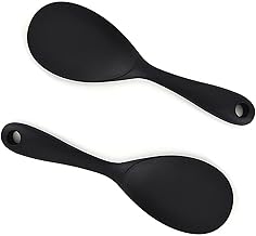 Honnesserry Serving Spoon, Silicone Rice Spoon for Rice Cooker, Kitchen Utensils for Pressure Cooker, Rice, Mashed Potatoes or More (2 Pieces, Black)