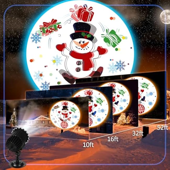 Christmas Projector Light with 1 Film Slides Holiday LED Snowman Projector Lights Outdoor Reflectors Waterproof Landscape Decorative Rotation Lighting Movement Projection Lamp for Yard Home