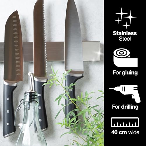 Moritz & Moritz Magnetic Knife Holder for wall 40cm / 16 inch - Magnetic Knife Rack - Glue or Drill - Magnetic Knife Strip for Sorting Knives, Cooking Utensils and Tools - Image 3