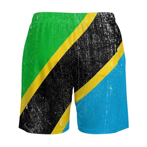 Vintahe Tanzania Flag Casual Beach Shorts for Men Elastic Waist Drawstring Swim Shorts With Compression Liner4