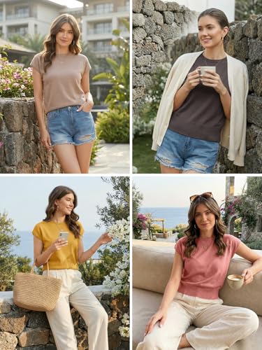 Image of UNCLECAT Short Sleeve Sweater for Women Knit Fall Pullover Tops | Crew Neck,Cap Sleeve,Lightweight,Basic ,Soft Fabric,Spring Summer Fall Outfits, Trendy 2026,Business Casual Tops