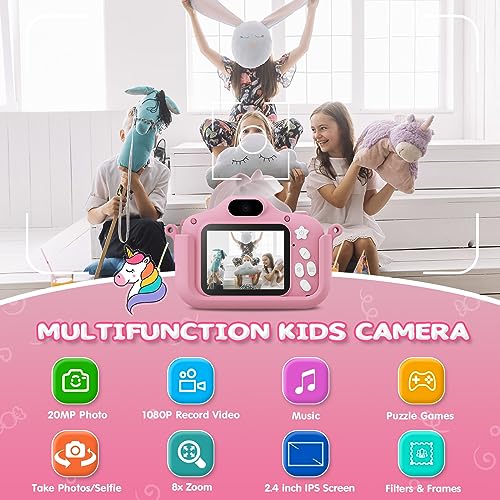 Image of Children's Camera, CAMCLID Children's Camera 1080P 2.0 Inch Screen Digital Camera Children with 32GB SD Card, Christmas Toy Gifts for 3 4 5 6 7 8 9 Years Boys and Girls (Pink)