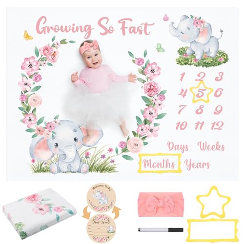 Auidy_6TXD Baby Milestone Blanket Monthly Milestone Blankets for Baby Girls
