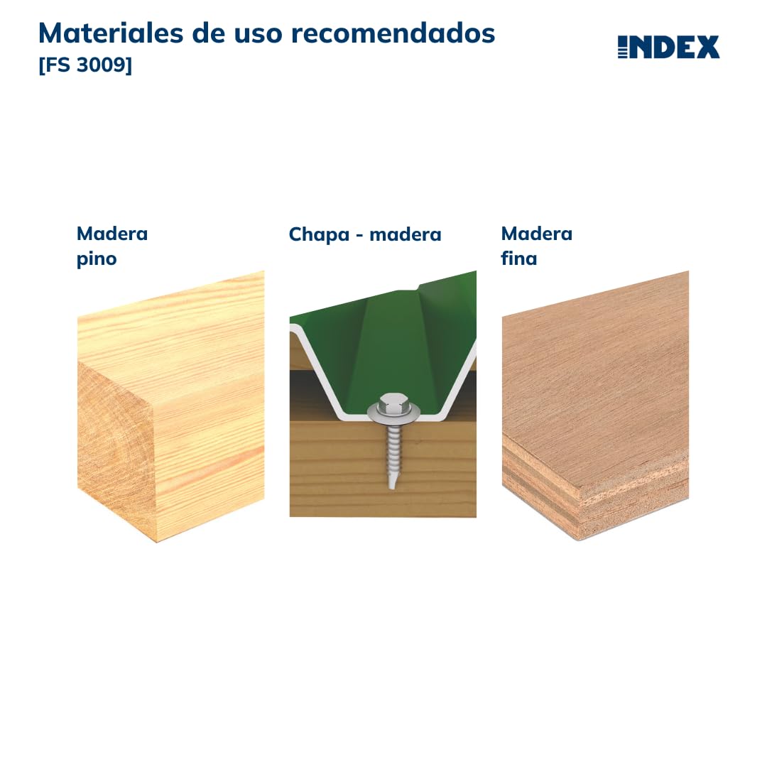 Index AFRT144828 - Tornillo punta broca reducida cubierta metal-madera + arandela P-14 4,8x28 RAL 3009