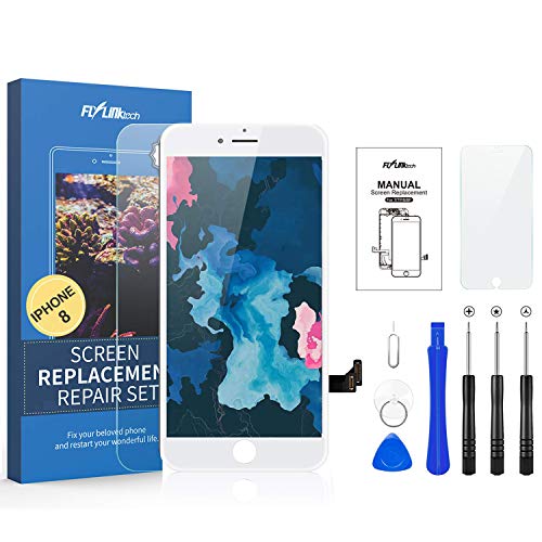Flylinktech for iPhone 8 Screen Replacement, Compatible with iPhone 8 LCD Screen Replacement & Repair Tool Kit (White, 4.7Inch, with Model A1863/A1905/A1906)