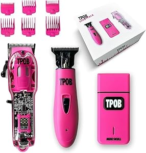 TPOB Slime 2 Barber Hair Clippers Trimmer Shaver Set for Men with Matte Pink Case and X Fade Blade (Pink)