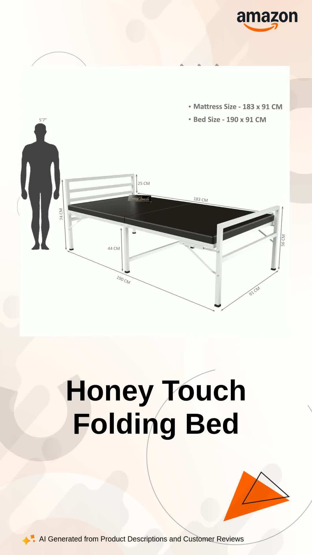 Honey Touch Jasper Folding Bed Single with Ortho Tri Layer Mattress