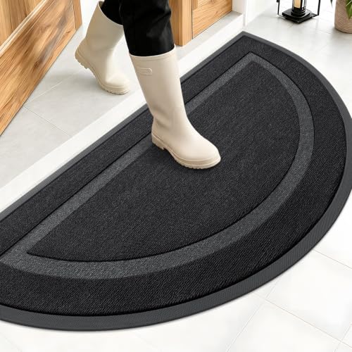 Image of OLANLY Half Circle Door Mat Indoor Outdoor Entrance Welcome, Waterproof All-Season, All-Weather Doormat, Sturdy Natural Rubber, Low Profile, Easy Clean Patio Porch Entryway Mat, 47x23, Jet Black