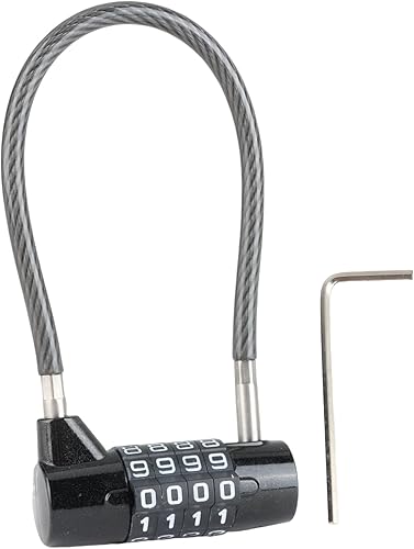Miniatura 7 de Cerraduras de cable de 4 dígitos con combinación, bloqueo de cable de acero con código reajustable para muebles de patio, recortadoras de malezas,