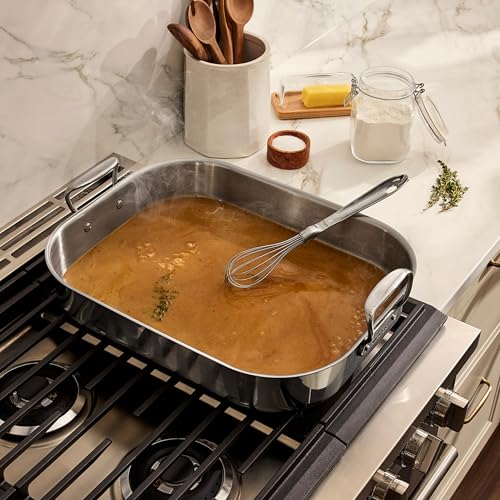 Image of All-Clad Specialty Stainless Steel Roaster with Rack 14x18 Inch Oven Broiler Safe 600F Roaster Pan, Pots and Pans, Bakeware, Silver