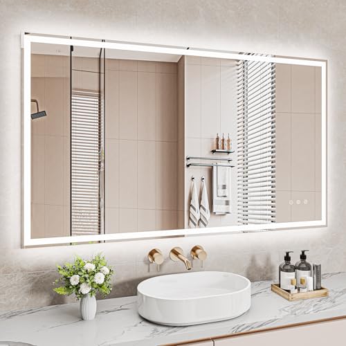 Dripex Miroir Salle de Bain 70x120cm avec éclairage, Miroir Lumieux Mural Dimmable avec 3 Couleurs Lumineuses, Fonction Mémoire, Interrupteur Tactile