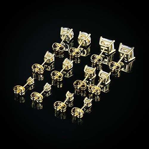 Simulated Diamond Stud Earrings Packs For Women 18K Yellow Gold Plated Cz Cubic Zirconia Ear Piercing Earringings Mens Hypoallergenic Jewelry Set Gifts 3/5/7Mm(6 Pairs Gold) #TOP5