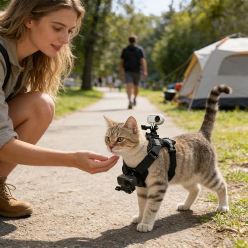 Arnés para gatos ajustable con soporte de cámara de nailon resistente 5