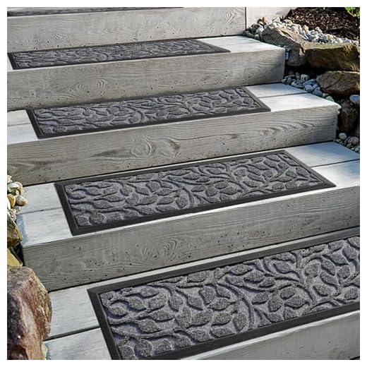 Comme Rug Stair Treads with Rubber Backing,Set of 6,8.5" x 30",Non-Slip,Indoor Outdoor Step treads,Floral Grey Pattern