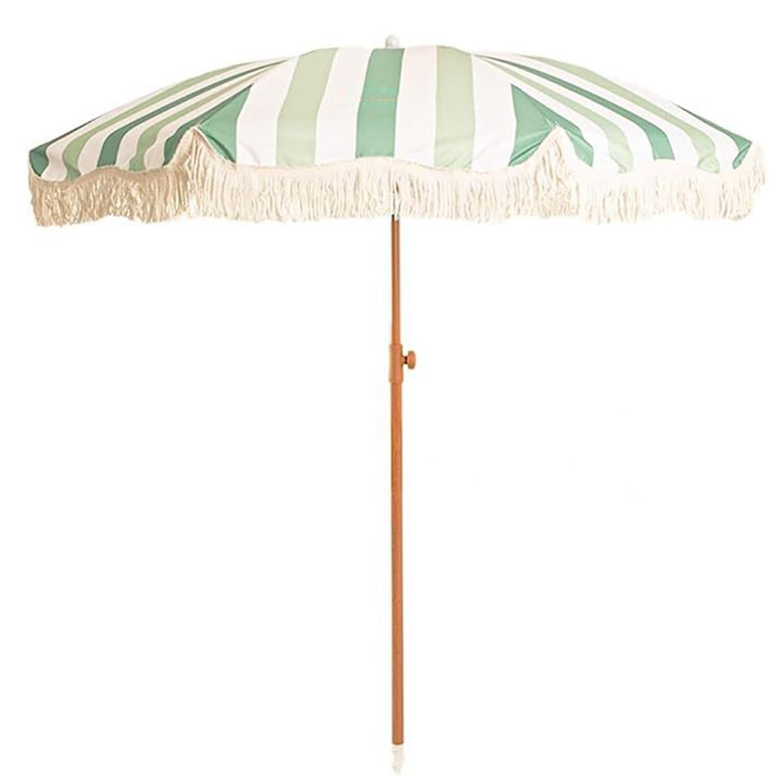 HEBEHO Garden Parasol Tiltable Umbrella 7ft, Outdoor Beach Umbrella with Fringe, UV Protection, Portable Striped Sun Shade Umbrella for Deck, Yard, Patio (Color : Green, Size : 200cm/6.6ft)