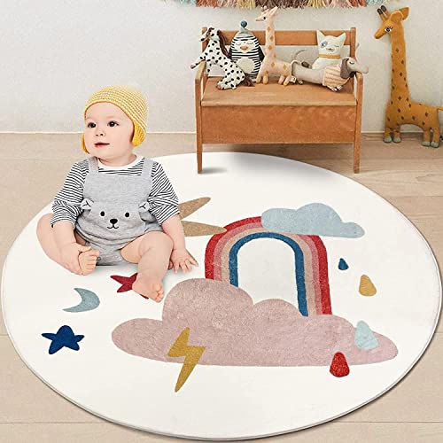 USTIDE Soft Round Rainbow Rug, Washable & Foldable 4ft Children's Decor Non Slip Kids Living Room Rug, Rainbow&cloud, 120 x 120 cm - Image 3