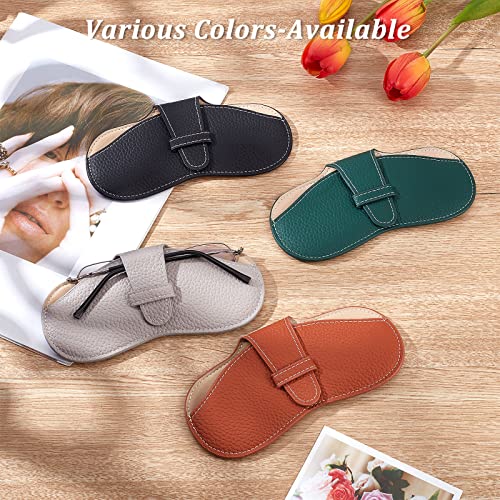 Image of CREATCABIN Leather Glasses Case Slim Squeeze Top Sunglasses Pouch Lightweight Travel Portable Soft Eyeglasses Cover Holder with Suede Fiber Cleaning Cloth for Women Men Gray