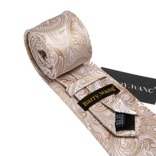 Image of Barry.Wang Men Tie Set Paisley Silk Necktie Pocket Square Cufflinks Formal Wedding Business Party