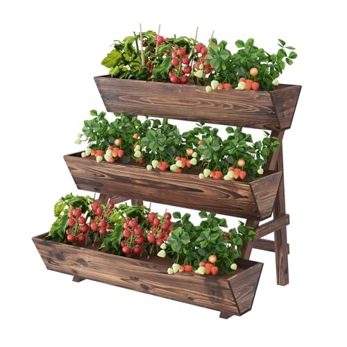 PULIJIAJU 3-Tier Wooden Vertical Raised Garden Bed with Legs, Tiered...