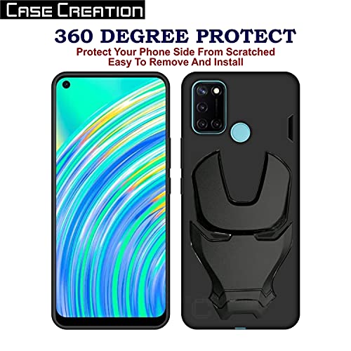 Image of COVERLY Official 3D Smooth Feel Avengers Logo Mask Soft Rugged Grip TPU Silicone Iron Man Engraved Cartoon Movie Engraved Silicone Rubber Matte Strong Back Cover for Realme C17 (6.50 inch) - Black