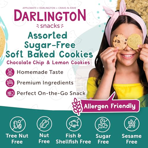 Image of Darlington Snacks Assorted Sugar Free Chocolate Chips & Lemon Cookies, 100% Nut Free, Kosher Lemon Cookie & Chocolate Cookies, Made in USA, 212 Count
