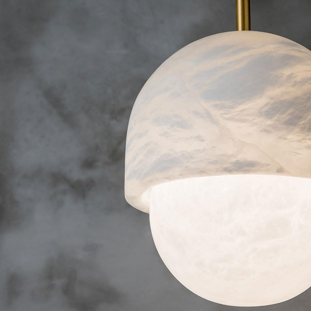 Nordycka lampa wisząca z kamieniem chmury okrągły żyrandol z brązową głowicą, regulowana lampa wisząca LED do wyspy kuchennej, jadalni, salonu, sypialni (biała)