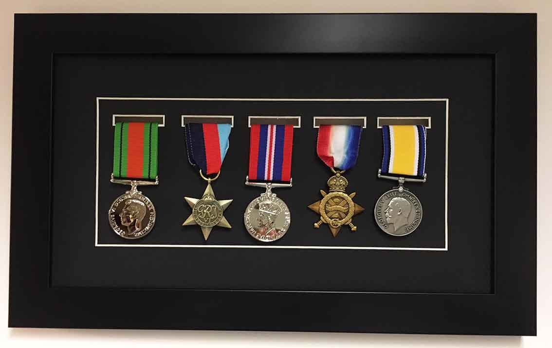 Kwik Picture Framing Ltd Black Shadow Box Frame For Medal Display | Deep 3D Box For Military, Sports And War Awards | Perspex Front And Mdf Backing | Mount - Frame | Fits Five Medal