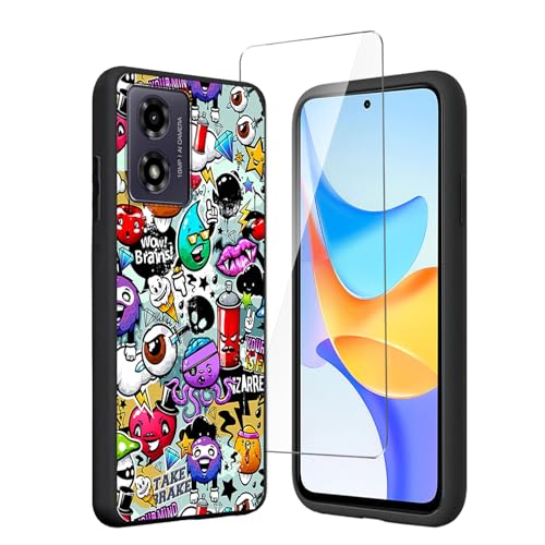 Cover per Motorola Moto G04 Moto G24 4G 6.56 + Pellicola Protettiva in Vetro Temperato - Nero Morbido Silicone Custodia Protettivo TPU Gel Case - Monster