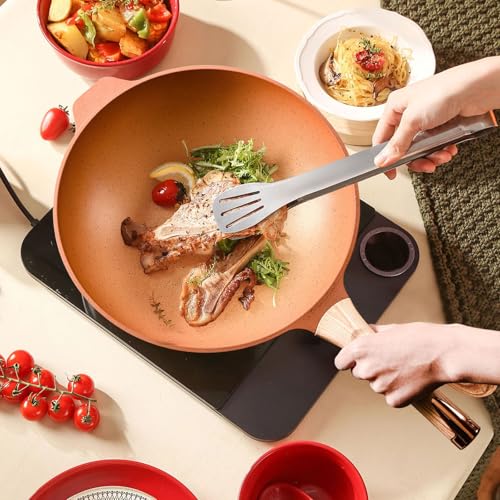 Wok de barro cerámico con base plana y tapa 32 cm miniatura 4