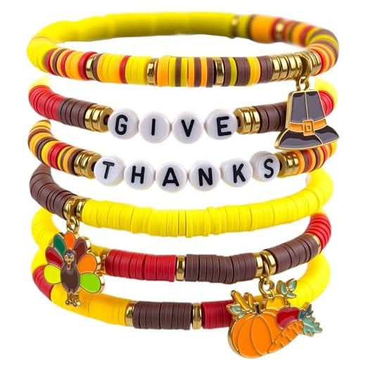 OHOME Fall Outfits for Women 2025 - 6 Pack Thanksgiving Bracelets | Thanksgiving Shirts Dress Pajamas Sweatshirts Tops for Girls - Funny Friendsgiving Decorations Decor Party Supplies for Adults
