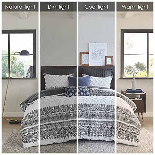 Image of Ink+Ivy Queen Comforter Set, Chic Chevron Chenille Tufting, Boho Comforters, All Season, Lightweight Cotton Comforter Bedding, 2 Shams, Mila, Full Grey 3 Piece