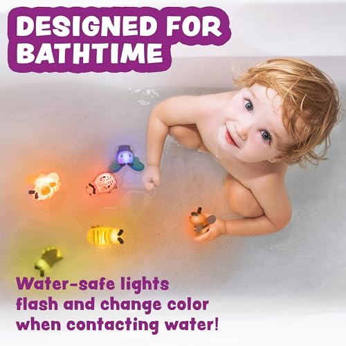 Tub Works® Bugs™ Light Up Bath Toys, 6 Pack | Water-Activated Light Up Toys Flash & Change Color | Easy-Grip Baby Girl & Toddler Bath Toys | Glow Bugs for Kids | Sensory Bathtub Toys with Bath Lights - Image 3