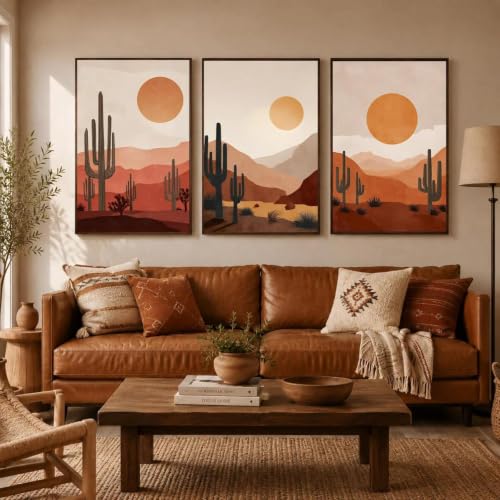 Cuadro decorativo de paisaje bohemio en lienzo de 40x60cm y tres piezas sin marco para salón