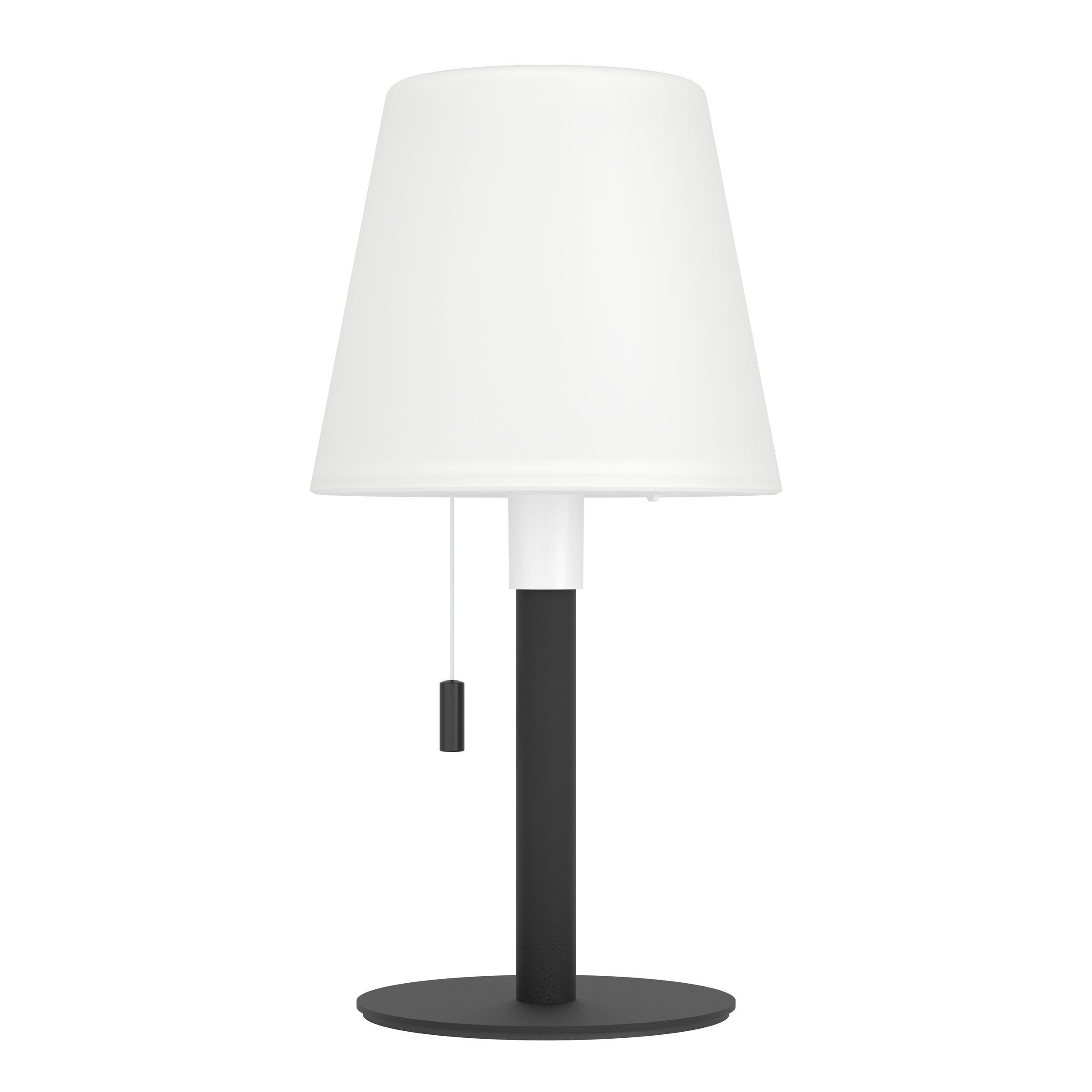 EGLO Solar Tischleuchte Montapalma-L, Outdoor Akku Tischlampe dimmbar mit Zugschalter, kabellose Solarlampe für außen, Stahl in schwarz, Kunststoff weiß, warmweiß, RGB, IP54