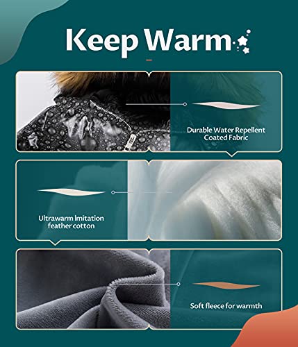 CREATMO US Girl's Kids Metallic Shiny Jacket with Detachable Fur Collar Warmth Winter Outerwear4