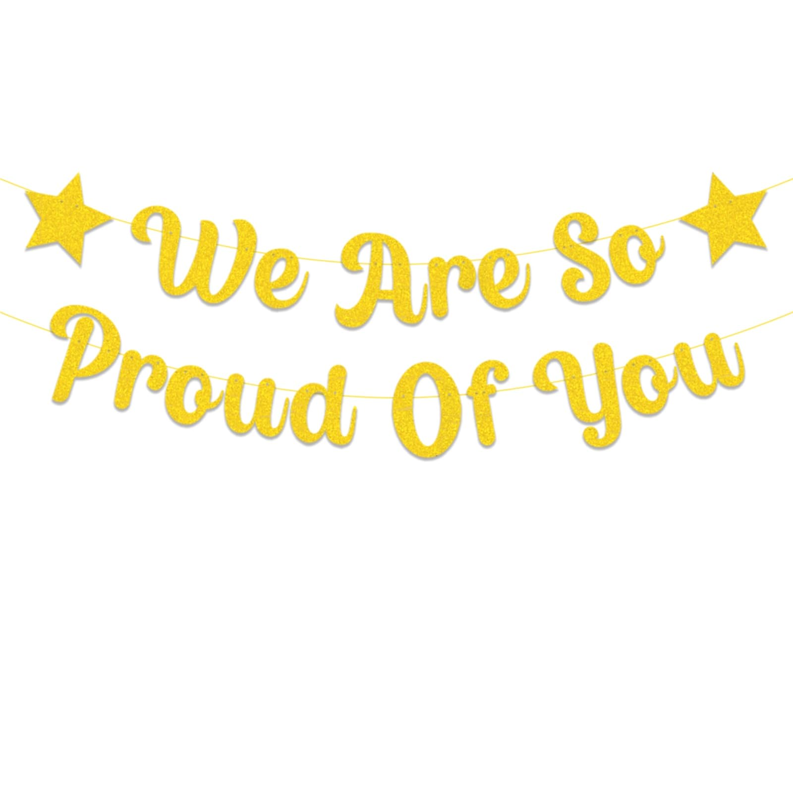 bng-bng We Are So Proud Of You Banner Gold Glittery Graduation Congratulations Decoration Hanging Garland for Graduation Retirement Grad Party Decor Supplies (Pre-strung) Gold