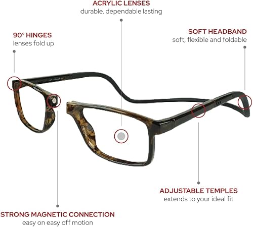 Miniatura 3 de Clic Slastik - Lentes de lectura magnéticos para lectores de computadora, banda plegable suave, lente reemplazable, templos Adj, Barat, (S-XL)