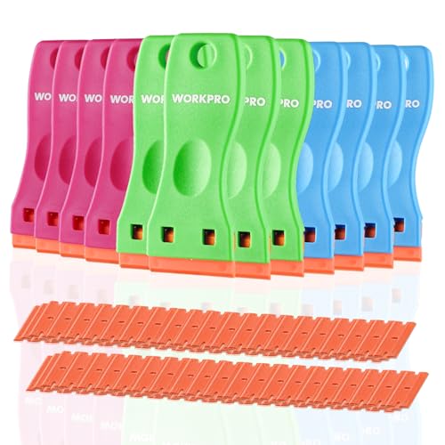 Image of WORKPRO Plastic Razor Blade Scraper Kit, 12 Scrapers with 120 Blades