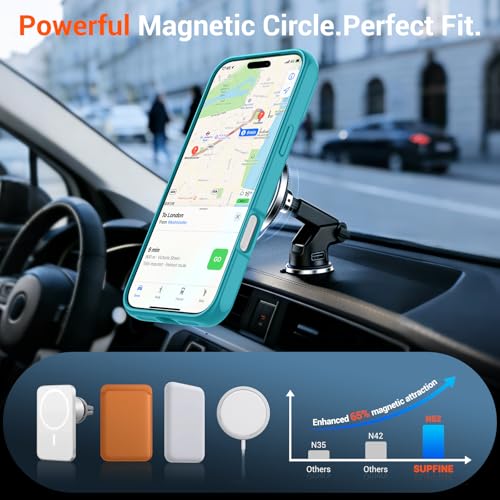 Image of SUPFINE Magnetic for iPhone 17 Pro Max Case Translucent Matte Phone Cover | (Built-in Invisible Kickstand)(Compatible with MagSafe)(Military Grade Drop Protection) Lake Blue