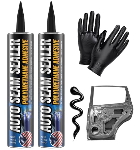 Image of [Black] 2 Pack Professional Automotive Seam Sealer, Paintable Quick-Set Polyurethane Auto Body Seam Sealer for Metal Surfaces of Cars, Trucks, Etc, Includes Gloves & Tip - Black RV Roof Sealant