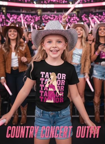Image of Girl Country Music T-Shirt - Kids Singer Letters Graphic Birthday Shirts Gifts Fan Song Tour Concert Outfit Top