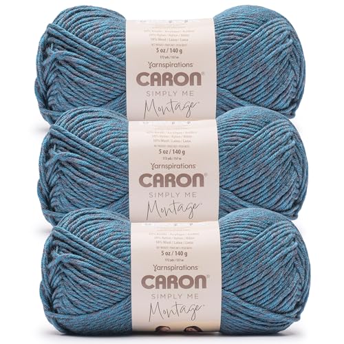 Image of Caron Simply Me Montage Soft Yarn for Crocheting, Lapis, 2-Pack | #5 Bulky Yarn, 62% Acrylic 20% Nylon 18% Wool, Soft Crochet Yarn for Blankets, Knitting & Crafts, 172yds, 140g /5oz per skein