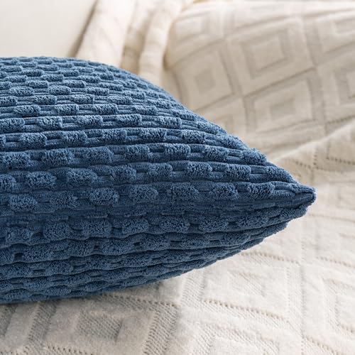 Set of 4 Blue Decorative Throw Pillow Covers 12x20 Inch Corduroy Pillow Covers for Bed Couch Sofa Living Room Soft Cushion Cases