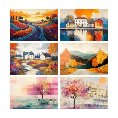 Image of SiddArtify Abstract Landscape Wall Art Poster Print Set - Colorful Countryside Decor for Living Room Bedroom Office - Set of 2-4x6 Inch - Board (Pack of 6) - Sticker (Pack of 6)