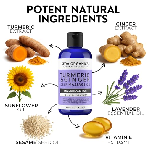 Turmeric Massage Oil for Arthritis Relief & Muscle Pain – 100% Natural, Anti-Inflammatory, Lymphatic Drainage, Joint & Nerve Soothing, Sleep Support – 100ml by Sera Organics - Image 6