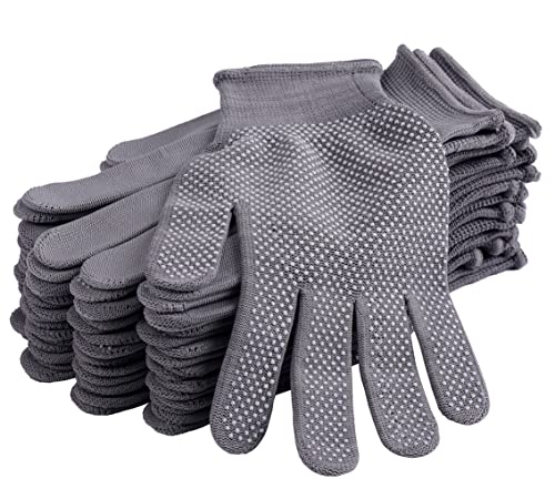 COOHORN 24Pcs Work Gloves Liners Dry Hand Anti-slip Dots Knitted Working Glove - Stretch Fit Cloth Glove for Fishing BBQ Warehouse Garden Painting Driving Garage Picking Mail - Thin Moist Breathable