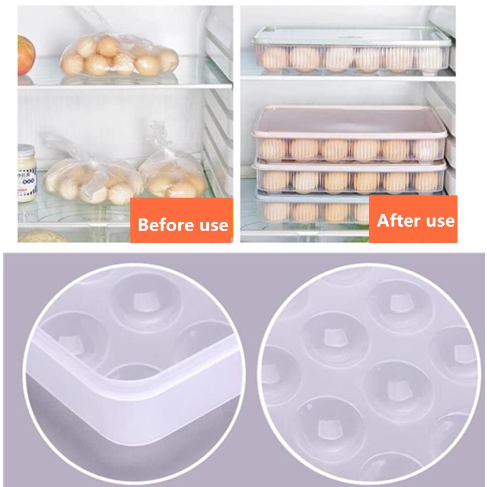 Soporte para huevos para refrigerador con tapa, caja de almacenamiento de 24 bandejas para refrigerador, dispensador apilable de plástico transparente para mantener fresco 4