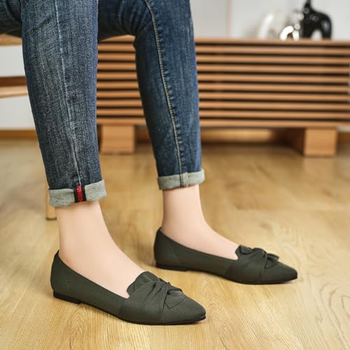 Image of HIULYCENCE Flats for Womens Pointed Toe Ballet Flats with Bow Comfortable Knit Dressy Flats
